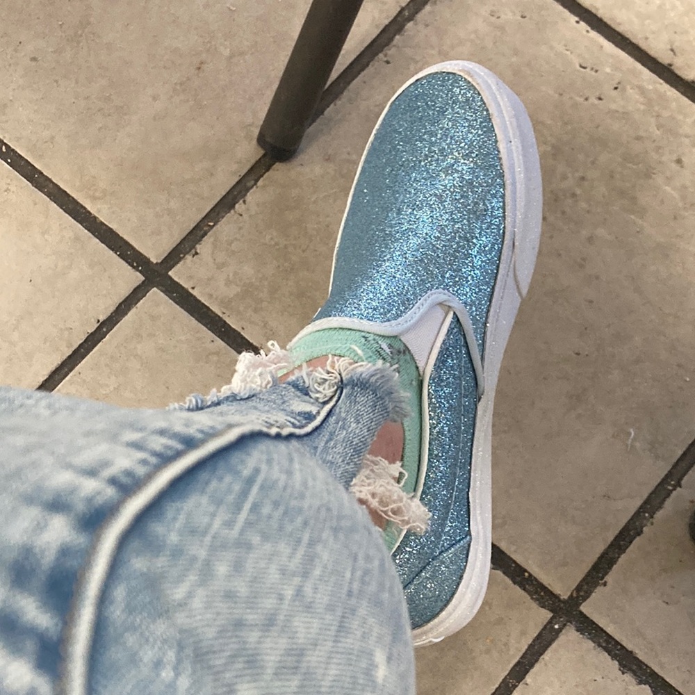 Vans Blue and White Casual slip ons with Glittery Upper limited edition